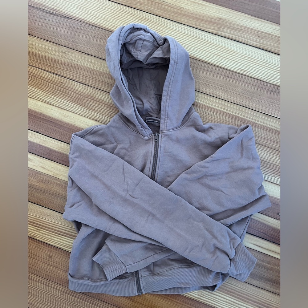 SKIMS Cropped Brown Zip Up Hoodie
